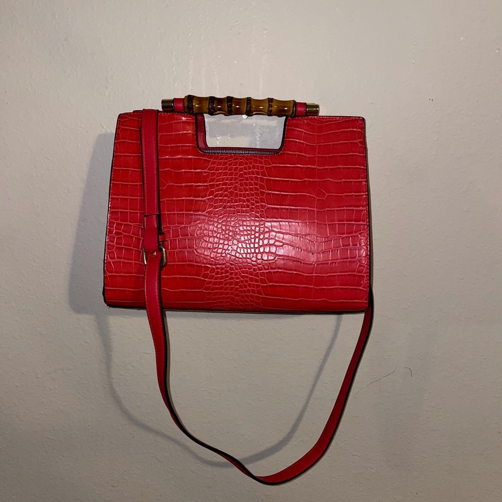 Red Faux Leather Bamboo Purse